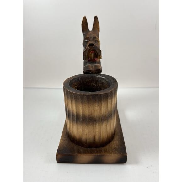 Vintage Wooden Scottish Terrier Pencil Holder‎ Solid Wood Carved Scottie Scotty - Picture 3 of 11